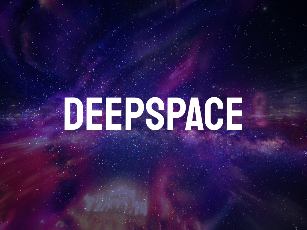 Deepspace text against star background.